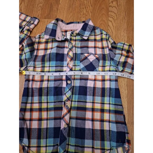 Cat & Jack Boys Blue Pink Flannel Button Up Long Sleeve Shirt Small Size 6/6X - Picture 5 of 9